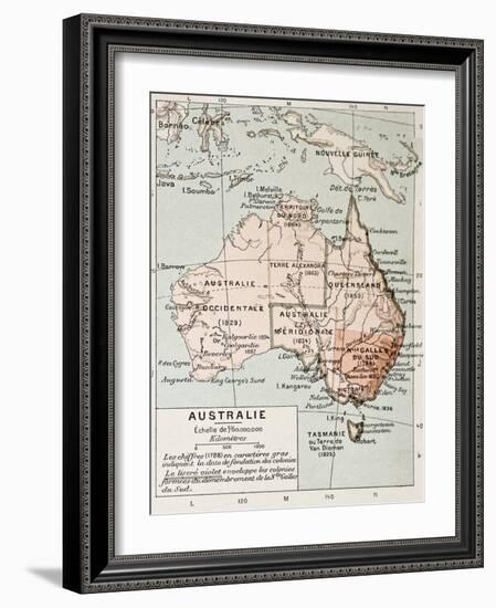 Australia Old Map. By Paul Vidal De Lablache, Atlas Classique, Librerie Colin, Paris, 1894-marzolino-Framed Art Print