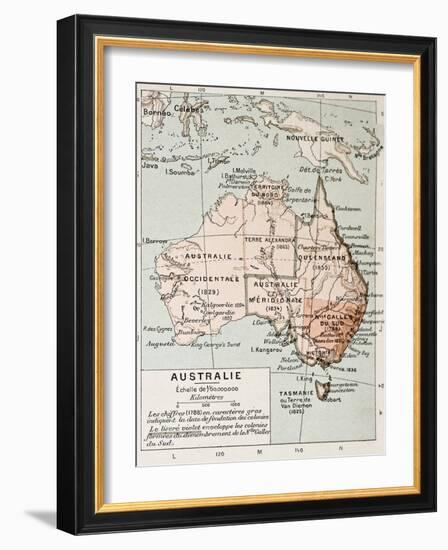 Australia Old Map. By Paul Vidal De Lablache, Atlas Classique, Librerie Colin, Paris, 1894-marzolino-Framed Art Print