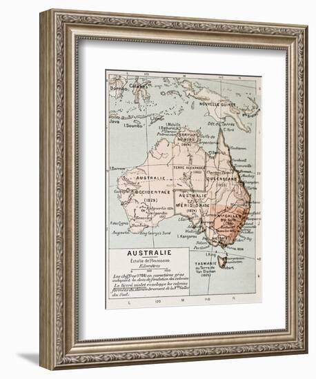 Australia Old Map. By Paul Vidal De Lablache, Atlas Classique, Librerie Colin, Paris, 1894-marzolino-Framed Art Print