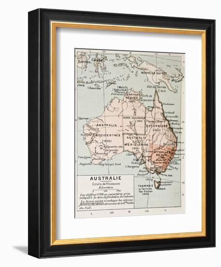 Australia Old Map. By Paul Vidal De Lablache, Atlas Classique, Librerie Colin, Paris, 1894-marzolino-Framed Art Print