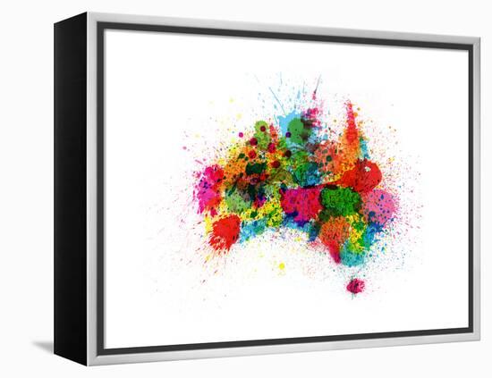 Australia Paint Splashes Map-Michael Tompsett-Framed Stretched Canvas