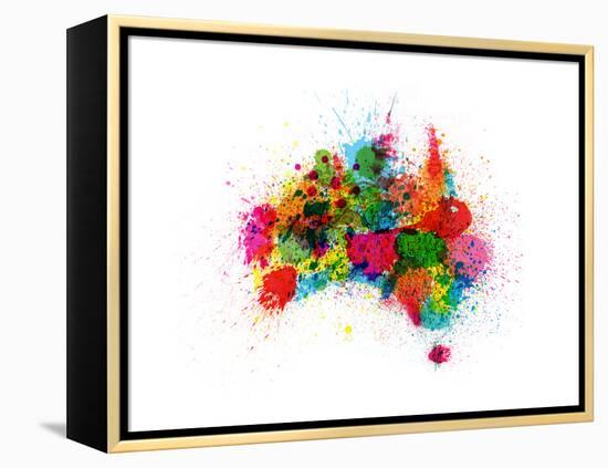 Australia Paint Splashes Map-Michael Tompsett-Framed Stretched Canvas