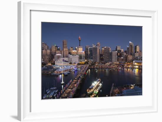 Australia, Sydney, Darling Harbor, and Pyrmont Bridge, Elevated View-Walter Bibikow-Framed Photographic Print