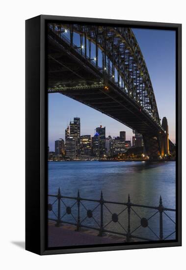 Australia, Sydney Harbor Bridge and Skyline from Milsons Point-Walter Bibikow-Framed Premier Image Canvas