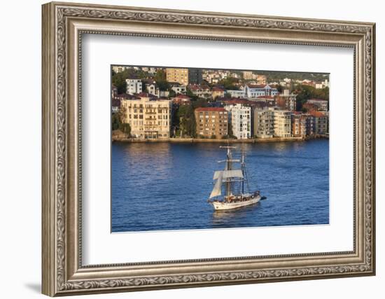 Australia, Sydney Harbor, Elevated View of Sailing Ship-Walter Bibikow-Framed Photographic Print