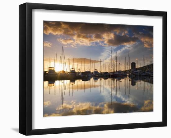 Australia, Tasmania, Hobart; Sunrise over Sandy Bay Marina-Andrew Watson-Framed Photographic Print