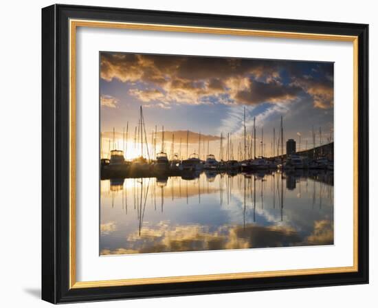 Australia, Tasmania, Hobart; Sunrise over Sandy Bay Marina-Andrew Watson-Framed Photographic Print