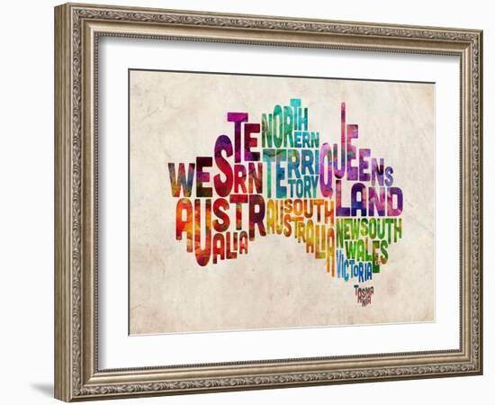 Australia Text Map-Michael Tompsett-Framed Art Print