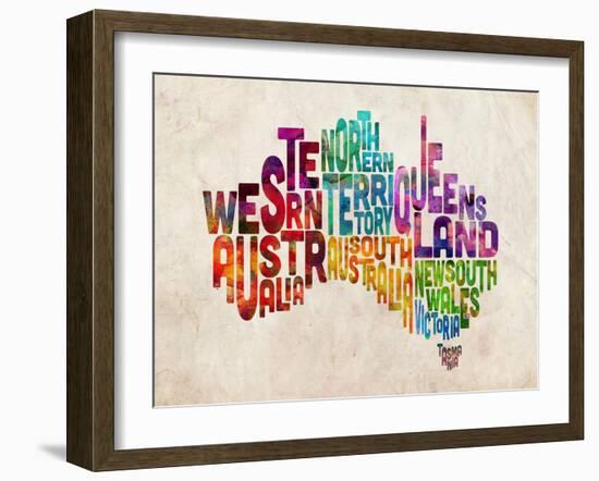 Australia Text Map-Michael Tompsett-Framed Art Print