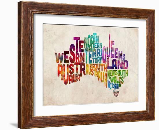 Australia Text Map-Michael Tompsett-Framed Art Print