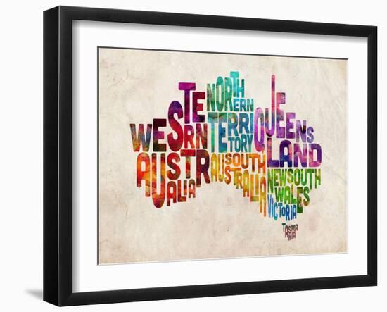 Australia Text Map-Michael Tompsett-Framed Art Print