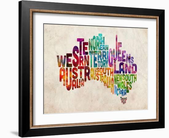 Australia Text Map-Michael Tompsett-Framed Art Print