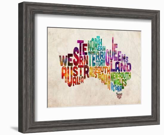 Australia Text Map-Michael Tompsett-Framed Art Print