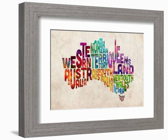 Australia Text Map-Michael Tompsett-Framed Art Print