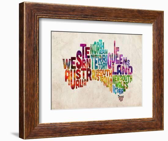 Australia Text Map-Michael Tompsett-Framed Art Print