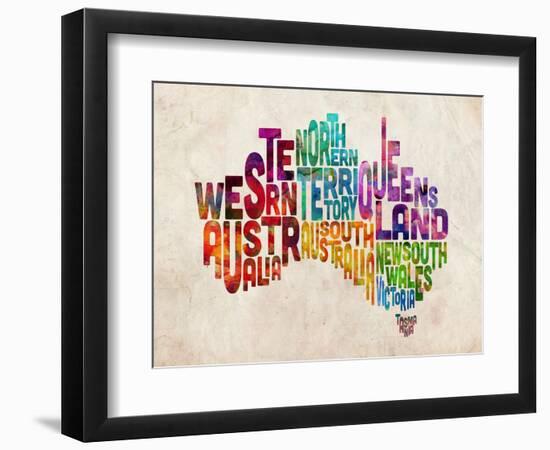 Australia Text Map-Michael Tompsett-Framed Art Print