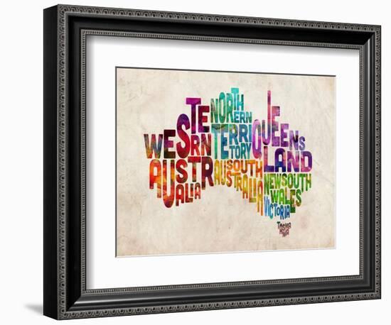 Australia Text Map-Michael Tompsett-Framed Art Print