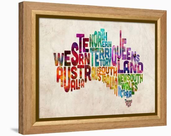 Australia Text Map-Michael Tompsett-Framed Stretched Canvas