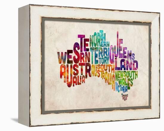 Australia Text Map-Michael Tompsett-Framed Stretched Canvas