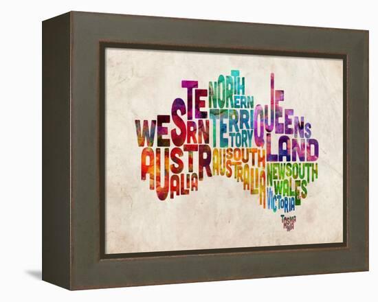 Australia Text Map-Michael Tompsett-Framed Stretched Canvas