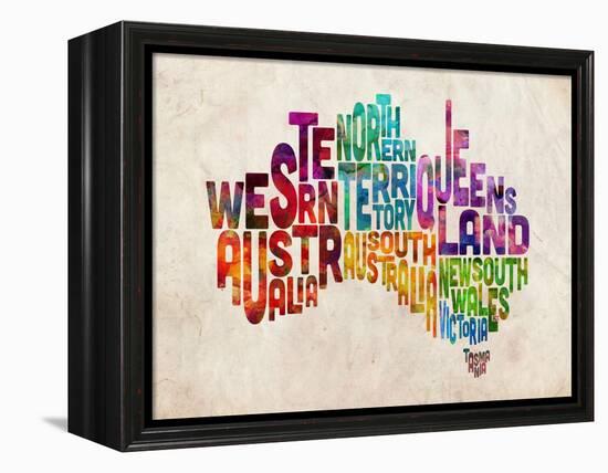 Australia Text Map-Michael Tompsett-Framed Stretched Canvas