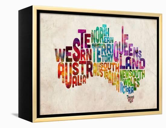 Australia Text Map-Michael Tompsett-Framed Stretched Canvas