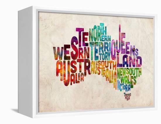 Australia Text Map-Michael Tompsett-Framed Stretched Canvas