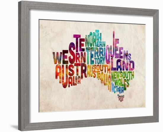 Australia Text Map-Michael Tompsett-Framed Art Print