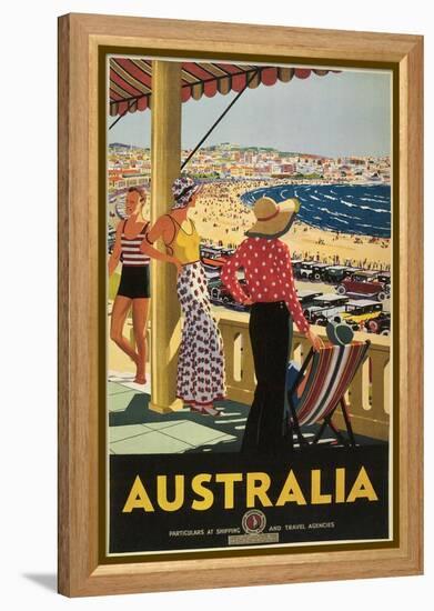 Australia Travel Poster, Beach-null-Framed Stretched Canvas