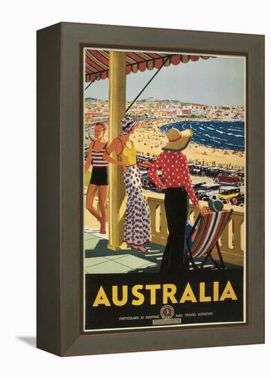 Australia Travel Poster, Beach-null-Framed Stretched Canvas