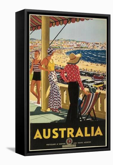 Australia Travel Poster, Beach-null-Framed Stretched Canvas