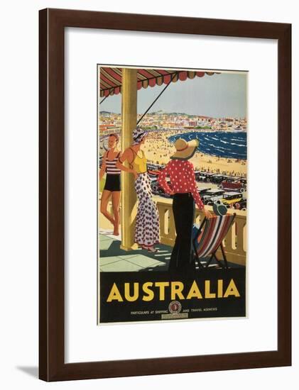 Australia Travel Poster, Beach-null-Framed Premium Giclee Print