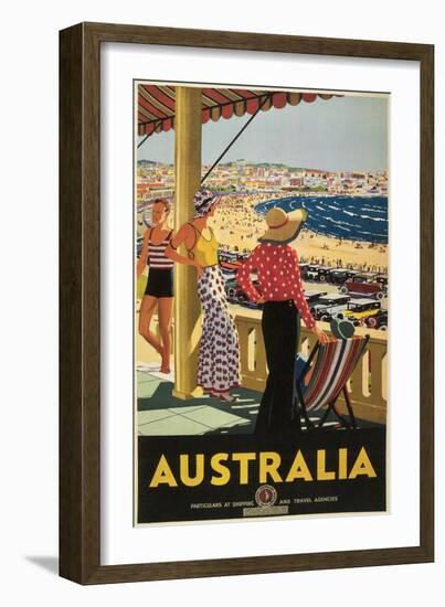 Australia Travel Poster, Beach-null-Framed Premium Giclee Print