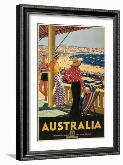 Australia Travel Poster, Beach-null-Framed Premium Giclee Print