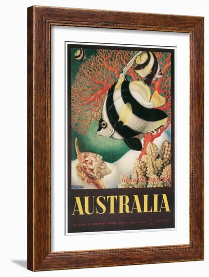 Australia Travel Poster, Great Barrier Reef-null-Framed Premium Giclee Print