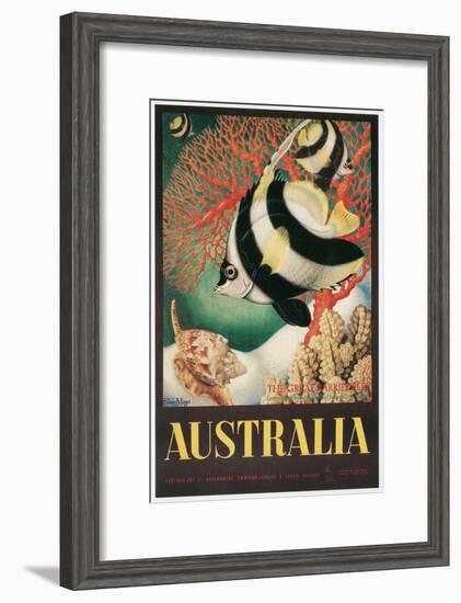 Australia Travel Poster, Great Barrier Reef-null-Framed Art Print