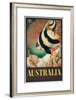 Australia Travel Poster, Great Barrier Reef-null-Framed Art Print