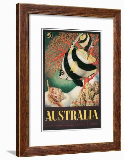 Australia Travel Poster, Great Barrier Reef-null-Framed Art Print