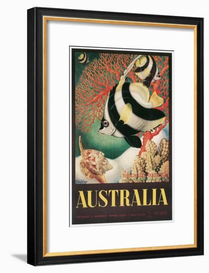 Australia Travel Poster, Great Barrier Reef-null-Framed Art Print