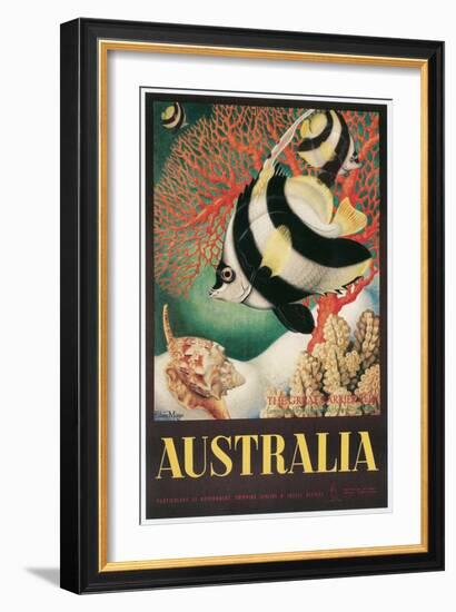 Australia Travel Poster, Great Barrier Reef-null-Framed Art Print