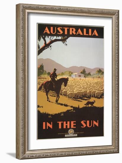 Australia Travel Poster, Sheep-null-Framed Art Print