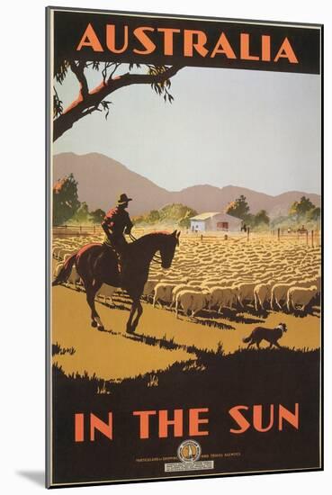 Australia Travel Poster, Sheep-null-Mounted Art Print