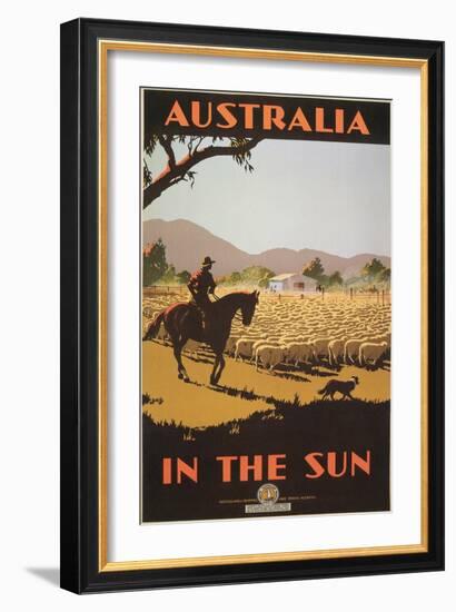 Australia Travel Poster, Sheep-null-Framed Art Print