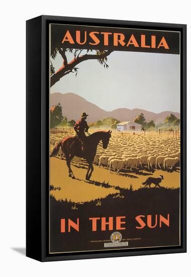 Australia Travel Poster, Sheep-null-Framed Stretched Canvas
