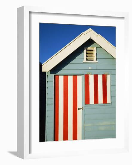 Australia, Victoria, Melbourne; Colourful Beach Hut at Brighton Beach-Andrew Watson-Framed Photographic Print