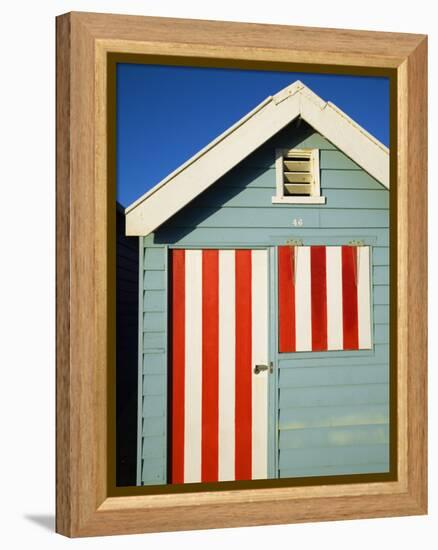 Australia, Victoria, Melbourne; Colourful Beach Hut at Brighton Beach-Andrew Watson-Framed Premier Image Canvas