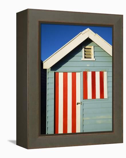 Australia, Victoria, Melbourne; Colourful Beach Hut at Brighton Beach-Andrew Watson-Framed Premier Image Canvas