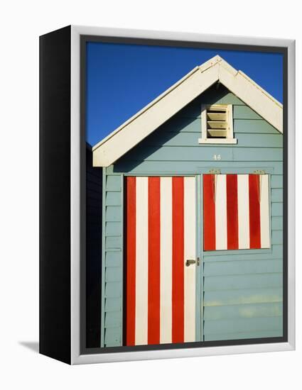 Australia, Victoria, Melbourne; Colourful Beach Hut at Brighton Beach-Andrew Watson-Framed Premier Image Canvas