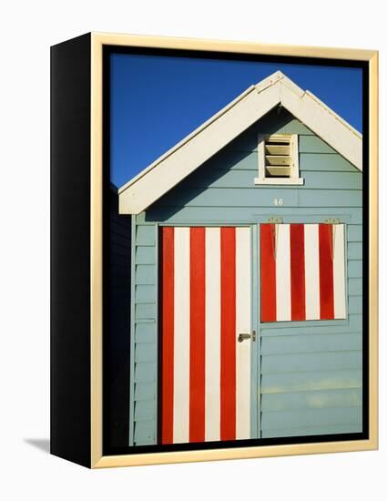 Australia, Victoria, Melbourne; Colourful Beach Hut at Brighton Beach-Andrew Watson-Framed Premier Image Canvas