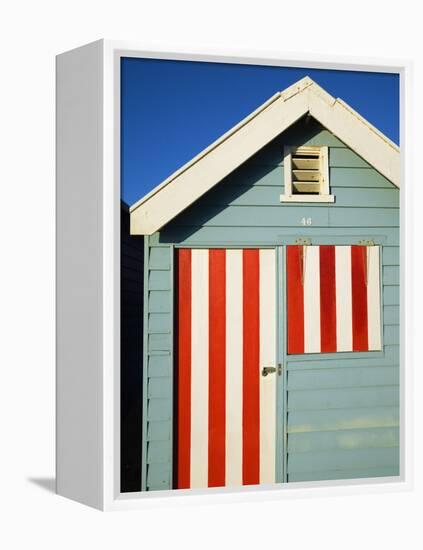 Australia, Victoria, Melbourne; Colourful Beach Hut at Brighton Beach-Andrew Watson-Framed Premier Image Canvas